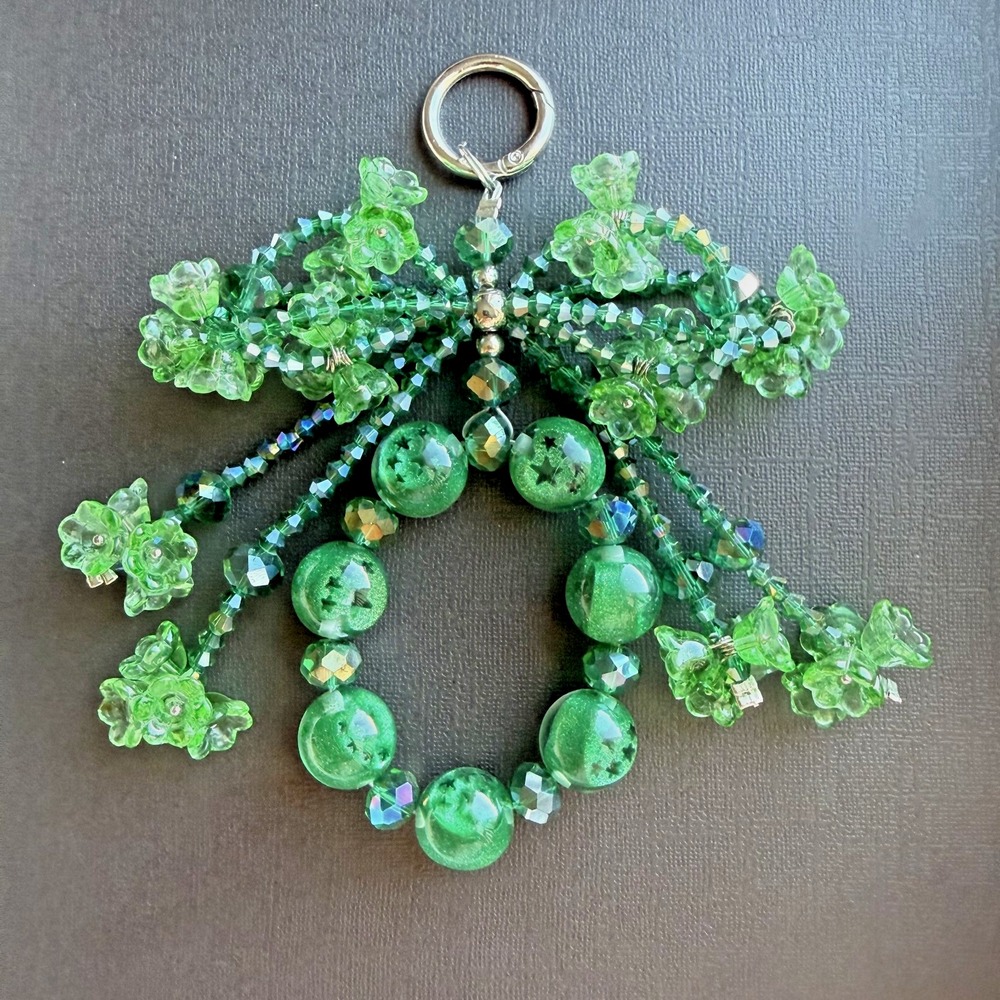 Enchanted Emerald Green Phone Keychain Glow in Dark Beaded Charm Handmade